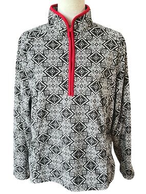 Lands' End Snowflake Fair Isle Print Quarter-Zip Fleece Top Women’s Size XL